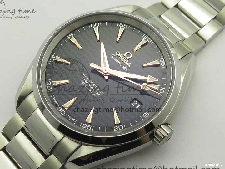 0129 FlexibleFit Aqua Terra 150M SS VSF 1:1 Best Edition Black Wave Textured Dial RG Hand on SS Bracelet A8500 Super Clone 8032